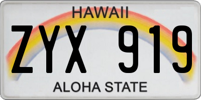 HI license plate ZYX919