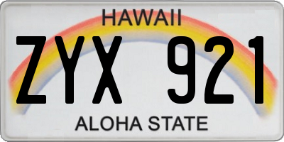 HI license plate ZYX921