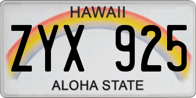 HI license plate ZYX925