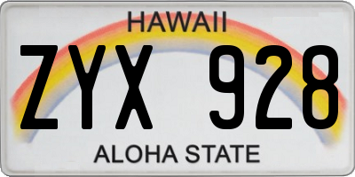 HI license plate ZYX928