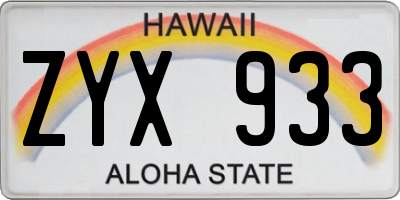 HI license plate ZYX933