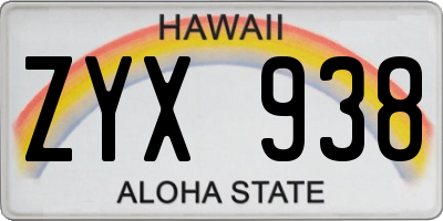 HI license plate ZYX938