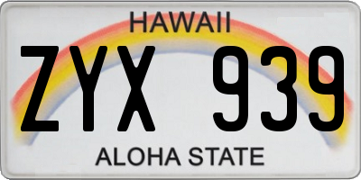 HI license plate ZYX939