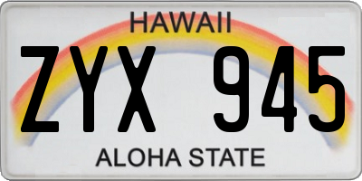 HI license plate ZYX945
