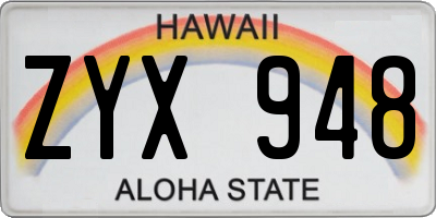 HI license plate ZYX948