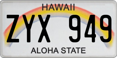 HI license plate ZYX949