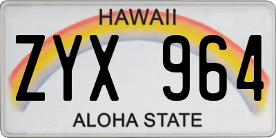 HI license plate ZYX964