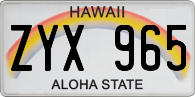 HI license plate ZYX965