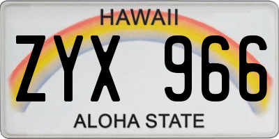HI license plate ZYX966