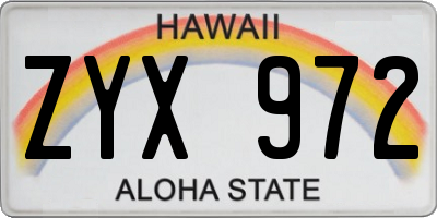 HI license plate ZYX972