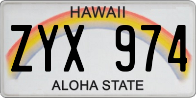 HI license plate ZYX974