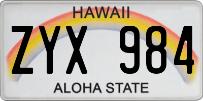 HI license plate ZYX984