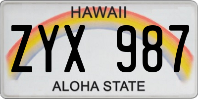 HI license plate ZYX987