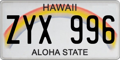 HI license plate ZYX996