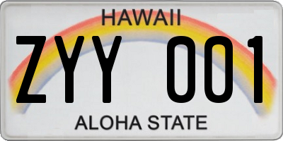 HI license plate ZYY001