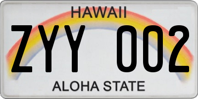 HI license plate ZYY002