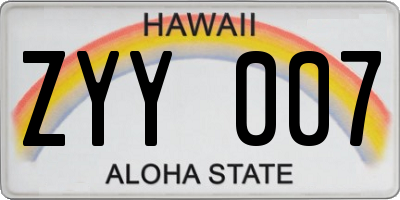 HI license plate ZYY007