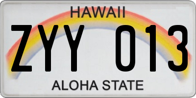 HI license plate ZYY013