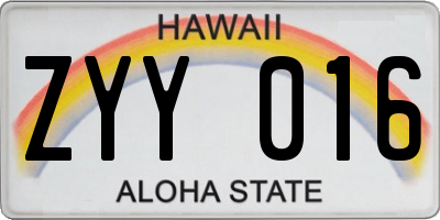 HI license plate ZYY016