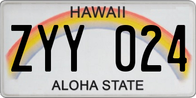 HI license plate ZYY024