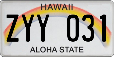 HI license plate ZYY031
