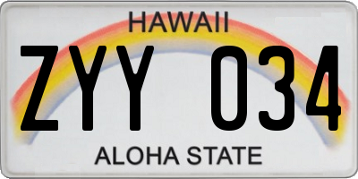 HI license plate ZYY034