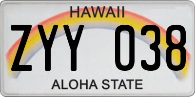 HI license plate ZYY038