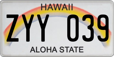 HI license plate ZYY039