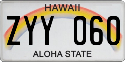 HI license plate ZYY060