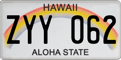 HI license plate ZYY062