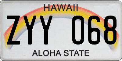 HI license plate ZYY068