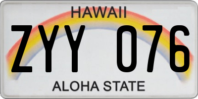 HI license plate ZYY076