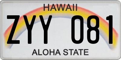 HI license plate ZYY081
