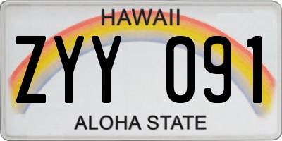HI license plate ZYY091