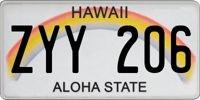 HI license plate ZYY206