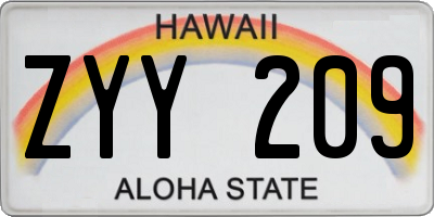 HI license plate ZYY209