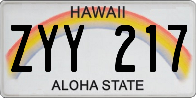 HI license plate ZYY217