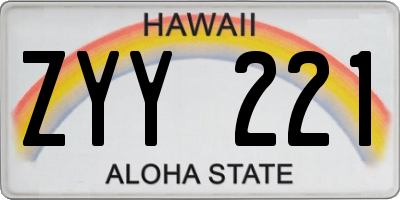 HI license plate ZYY221