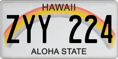 HI license plate ZYY224