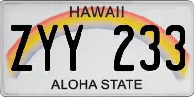 HI license plate ZYY233