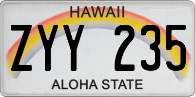 HI license plate ZYY235