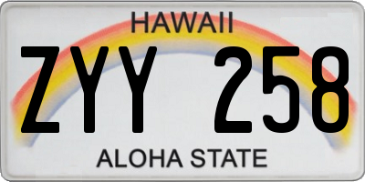 HI license plate ZYY258