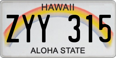 HI license plate ZYY315