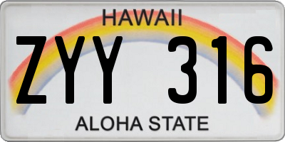 HI license plate ZYY316