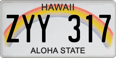 HI license plate ZYY317