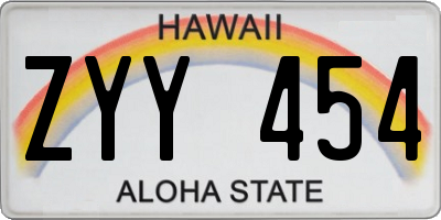 HI license plate ZYY454