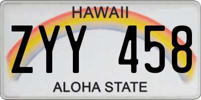 HI license plate ZYY458