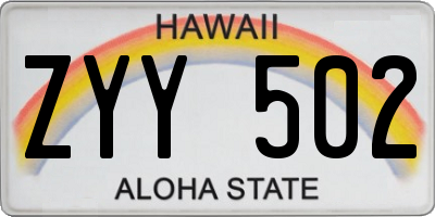 HI license plate ZYY502