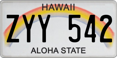 HI license plate ZYY542