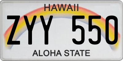 HI license plate ZYY550